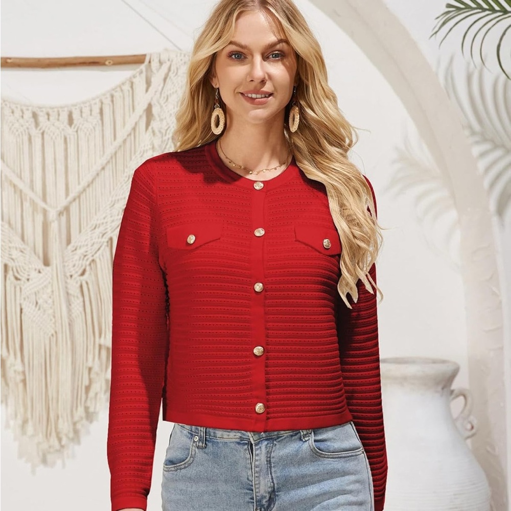 New- Grace Karin Burgundy Cardigan with Gold Accents-Amazon